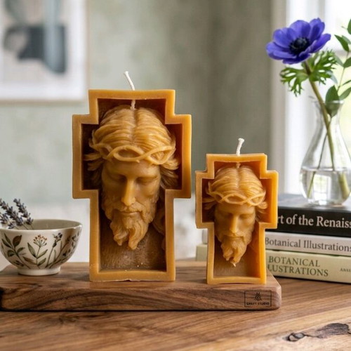 Jesus large candle handmade from beeswax, new