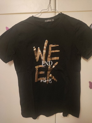 T shirt Stradivarius black and gold, new, size S