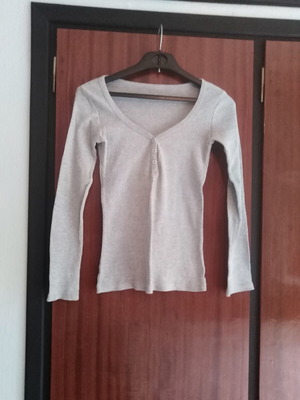 Vintage Y2K γκρι μακρυμάνικη μπλούζα Henley, χωρίς μάρκα