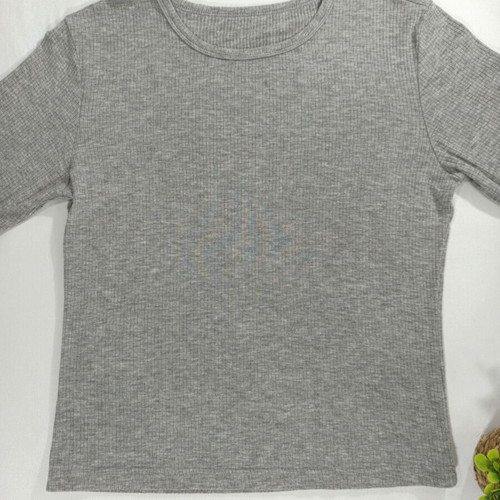 Shein Grey Rib Knit Long-Sleeved Blouse Like New, Size S