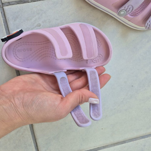 Crocs pink sandals with 3 charms, size C9
