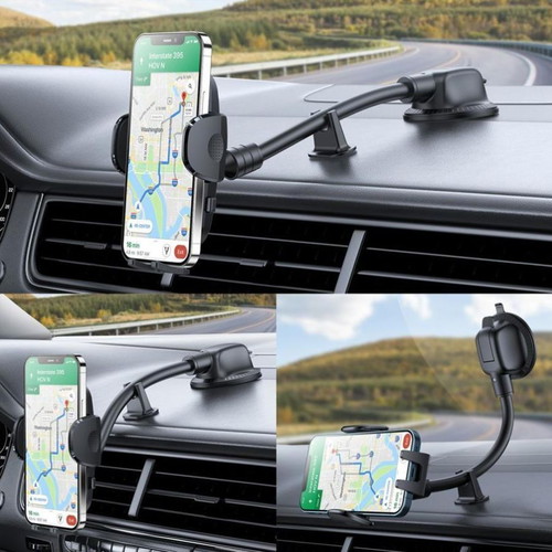 Car Phone Holder 6.7" Adjustable Clamps Black