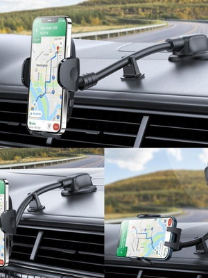 Car Phone Holder 6.7" Adjustable Clamps Black