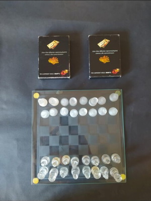 Playing cards and glass chess used, whiskey gift set
