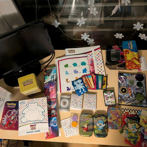 Pokemon TCG used boxes, tins, coins, pins, sleeves, stickers