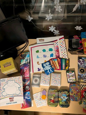 Pokemon TCG used boxes, tins, coins, pins, sleeves, stickers