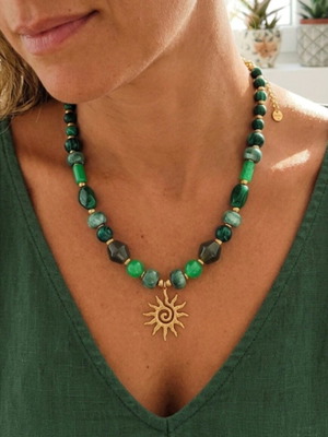 Maria Panariti Necklace with Sun Pendant and Green Beads new
