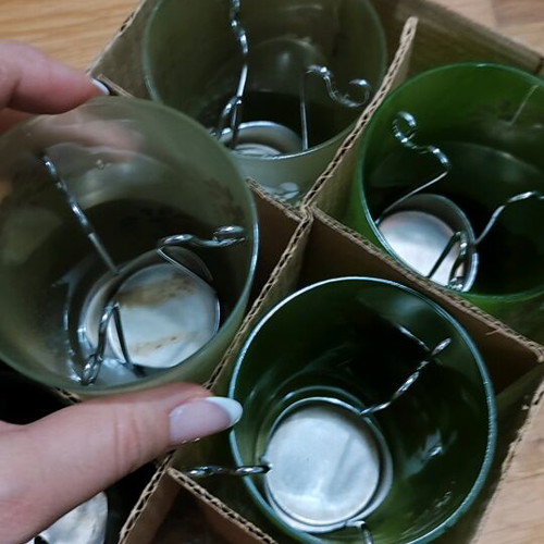 Glass tealight lanterns new, pack of 5, light green and pale yellow