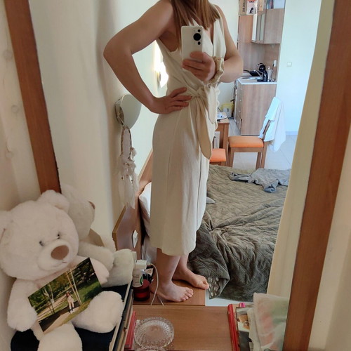 H&M midi dress with wrap front and V-neck, beige white