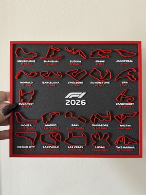 F1 2026 Race Calendar Wall Art 3D printed, new
