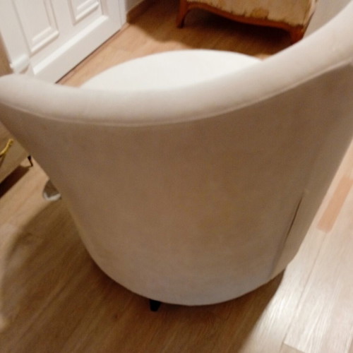 Modern round armchair, ice color, metal legs