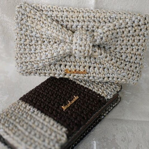Handmade knitted wallet new, beige brown