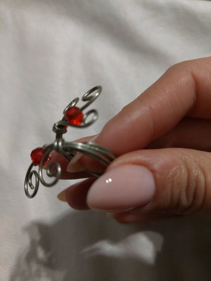 Handmade ring with wire, like new, red and silver