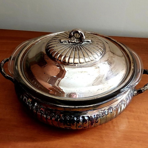 Silver-plated serving dish used, handmade carved
