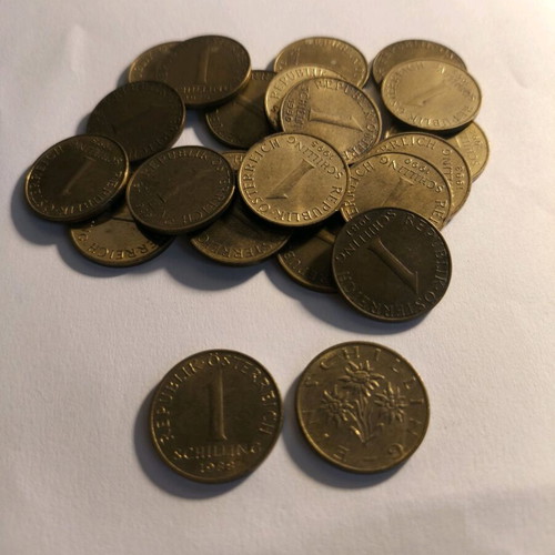 Collection of 22 Austria 1 Schilling coins used (1975–1997)