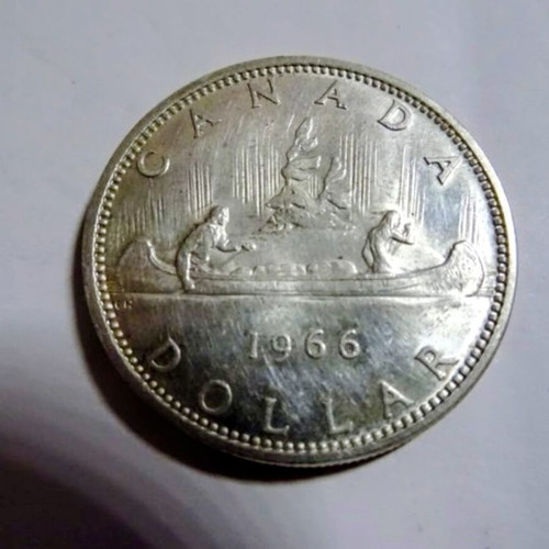 Canada 1 Dollar 1966 silver coin used, Voyageur Dollar