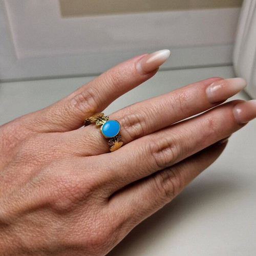 Ring stainless steel with blue enamel new