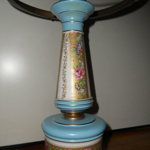 Sevres style Bleu Celeste table lamp used, ceramic and bronze