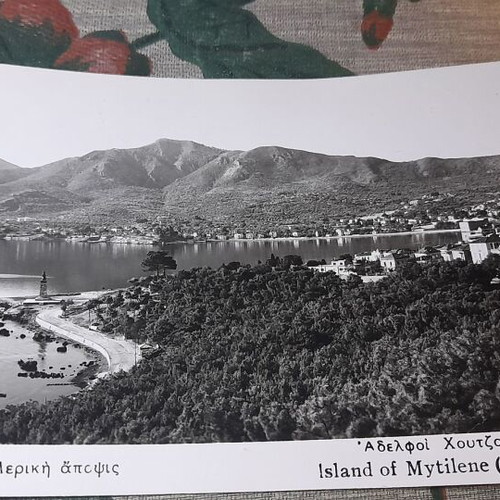 Vintage postcard 1957 Mytilene with Statue of Liberty, like new