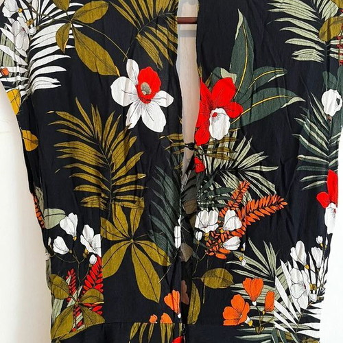 Zara colorful summer jumpsuit with tropical floral pattern, used, size S