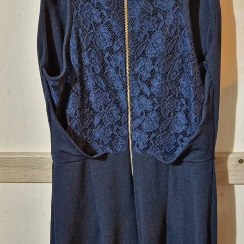 One-piece jumpsuit M dark blue with see-through lace and built-in caps like new