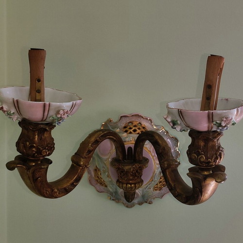 Vintage wall light applique used, porcelain