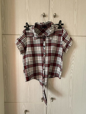 Checked crop shirt with front tie like new