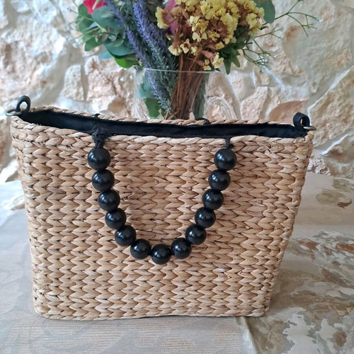 Stradivarius straw bag like new, black and beige