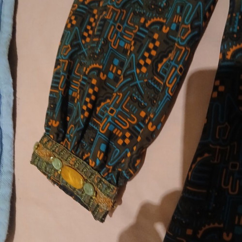 Anna Sui dress shirt, silk, ethnic oriental, brown tones