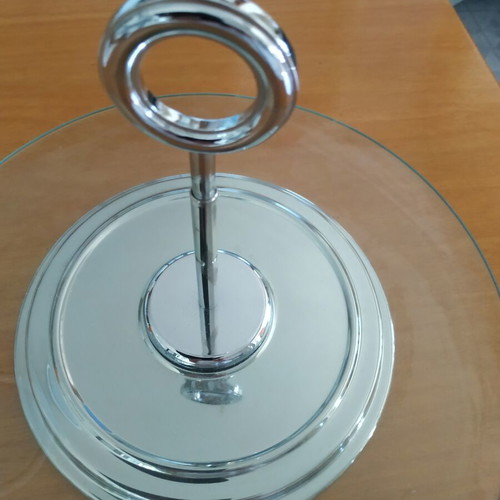 Serving tray like new with crystal and stainless steel base