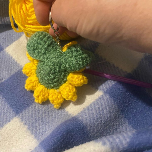 Crocheted keychain new with sunflower design