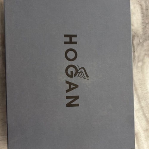 Hogan white leather sneakers with black and gold details, size 39.5