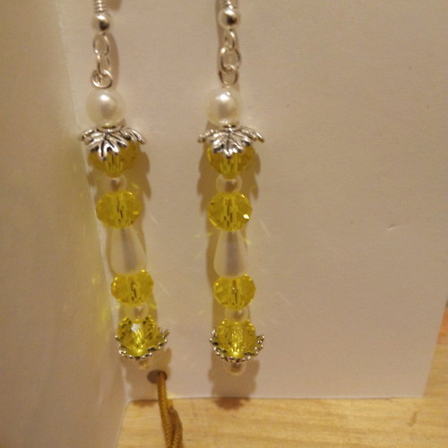 Handmade yellow earrings with beads and pearls, new