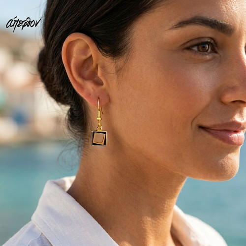Nox Aurea Earrings new, black and gold enamel, handmade