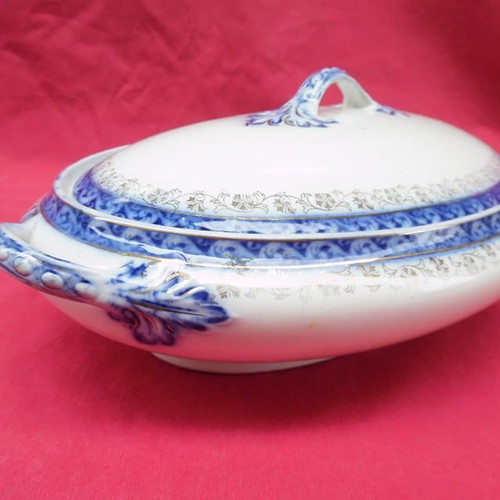 Alfred Meakin porcelain serving platter used, antique Flown Blue