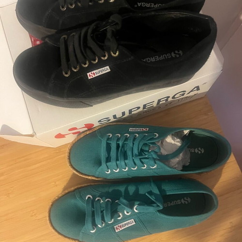 Superga black suede platform sneakers size 39 with green straw insole gift