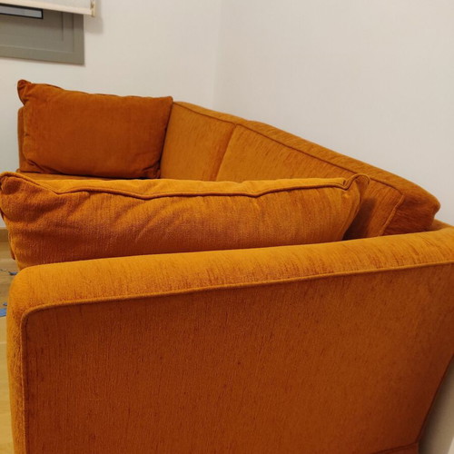 Karageorgiou two-seater sofa used, chenille fabric, solid wood