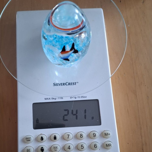 Art Glass Paperweight Clear Glass Egg with Ocean Scene and Fish used