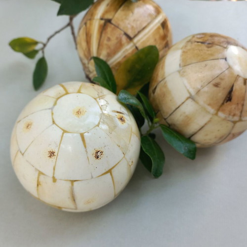 Ethnic vintage decorative spheres set, like new, handmade natural materials