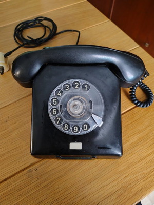 Vintage RFT rotary phone W63a used, black, East Germany 1966
