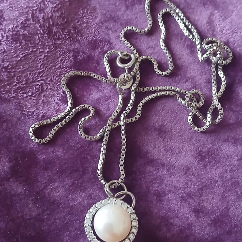 Necklace with genuine 1 mm pearl, silver 925 like new