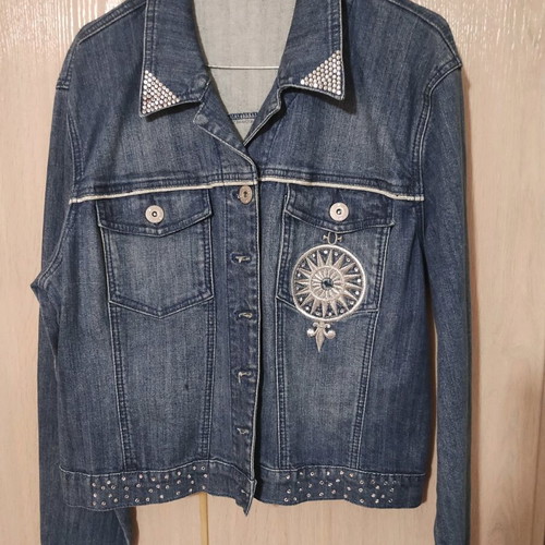 Mia denim jacket with designs new, size 52, blue