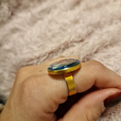 Ring with liquid glass new, handmade