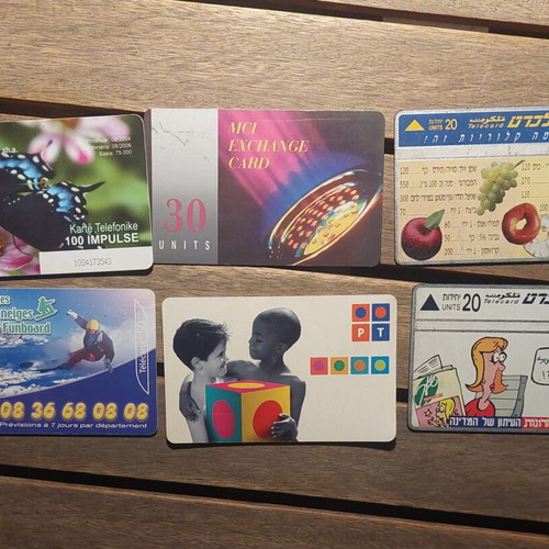 Vintage phone cards pack of 6, France, Israel, Albania