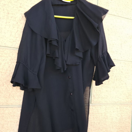 ZIC ZAC vintage black sheer shirt with ruffles