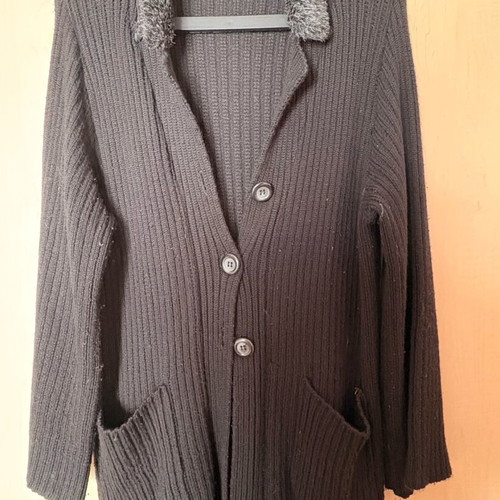 Andonella black cardigan with fur collar used, size L