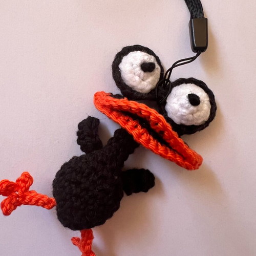 Handmade knitted black amigurumi duck charm like new
