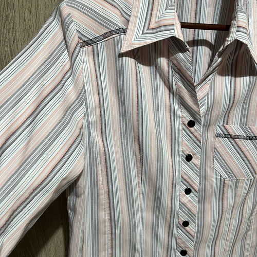 Striped women's shirt with unique collar, multicolor