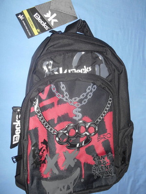 DECKS Can' t Be Silent Today school backpack new, black with red and gray design