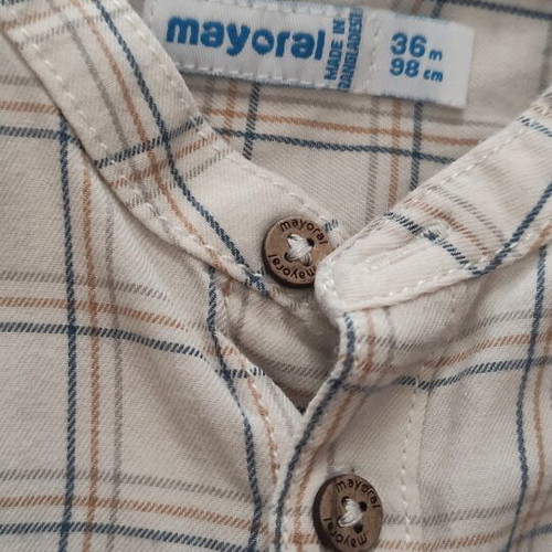 Mayoral set with beige pants and classic checkered shirt like new
